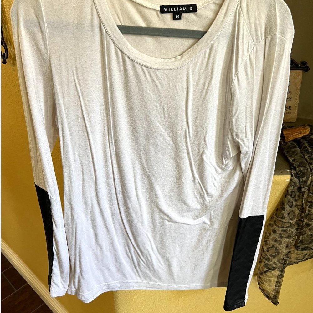 White William B Long Sleeve with Leather Cuffs